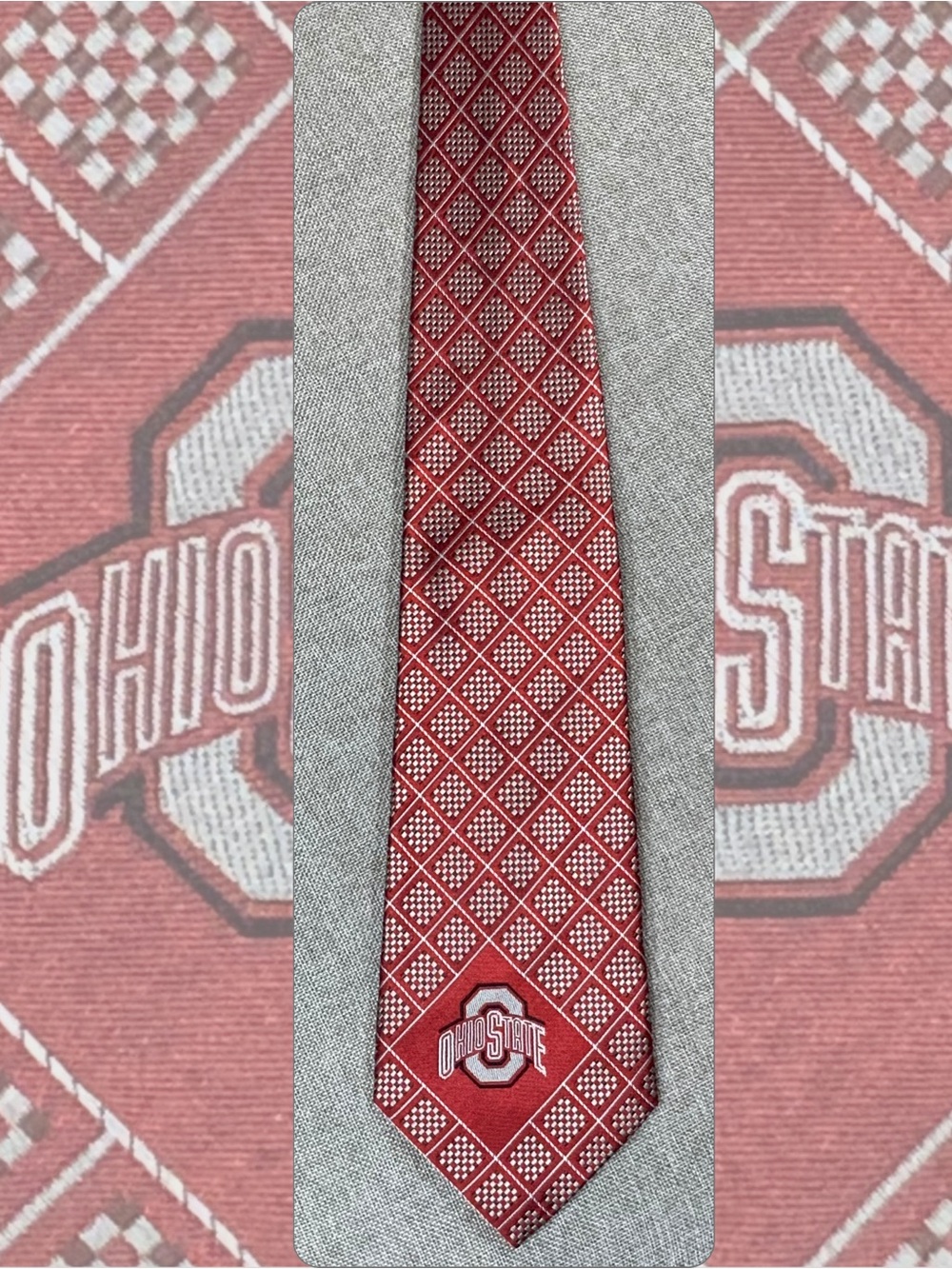 Ohio State Buckeyes Eagles Wings Silk Tie Red Silver Diamond